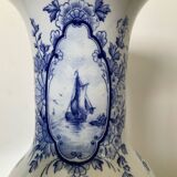 Large antique Delft blue and white porcelain vase signed