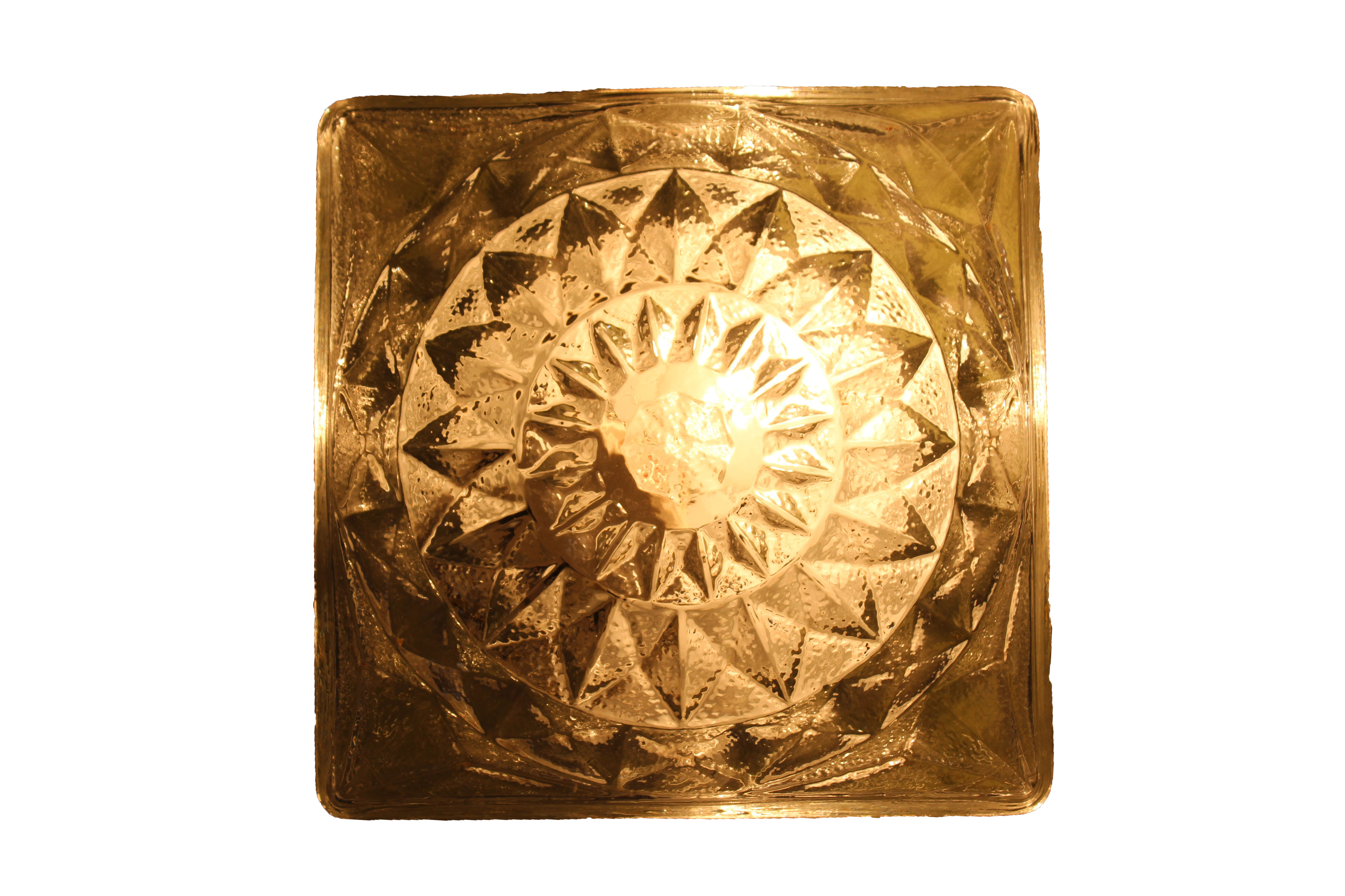 Vintage glass ceiling or wall lamp, Italy, 70s