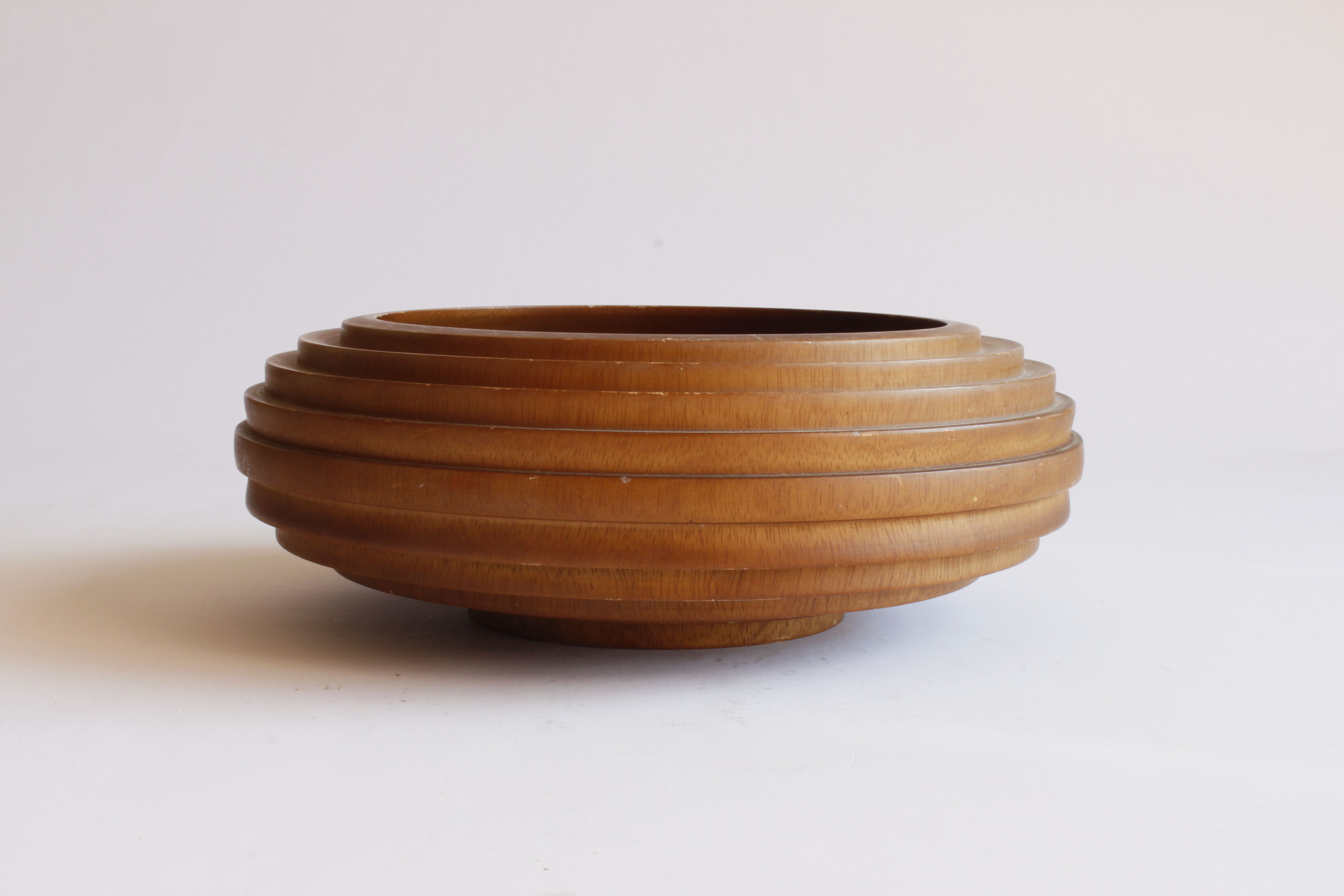 Ribbed turned wooden bowl, 1980