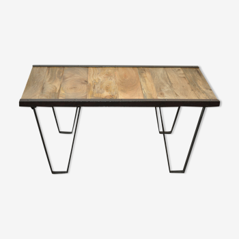 Industrial coffee table metal and solid wood