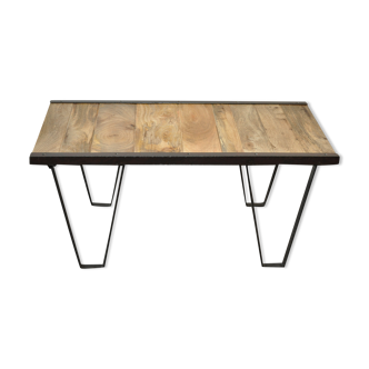 Table basse industrielle métal et bois massif