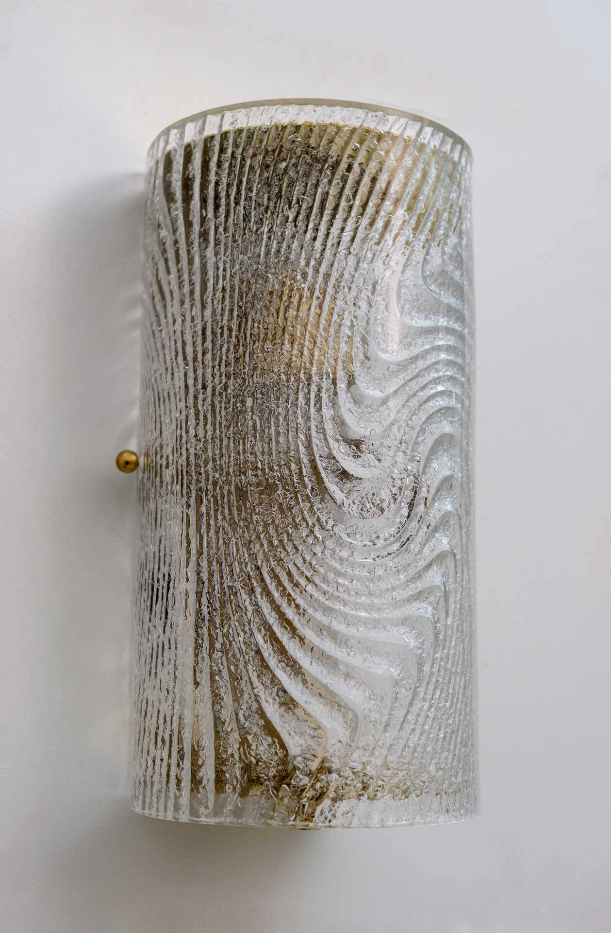 Pair of Modern Italian Murano Glass and Brass Wall Sconces "Corteccia", 80s