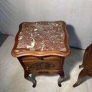 Pair of antique bedside tables with marble top and ceramic niche