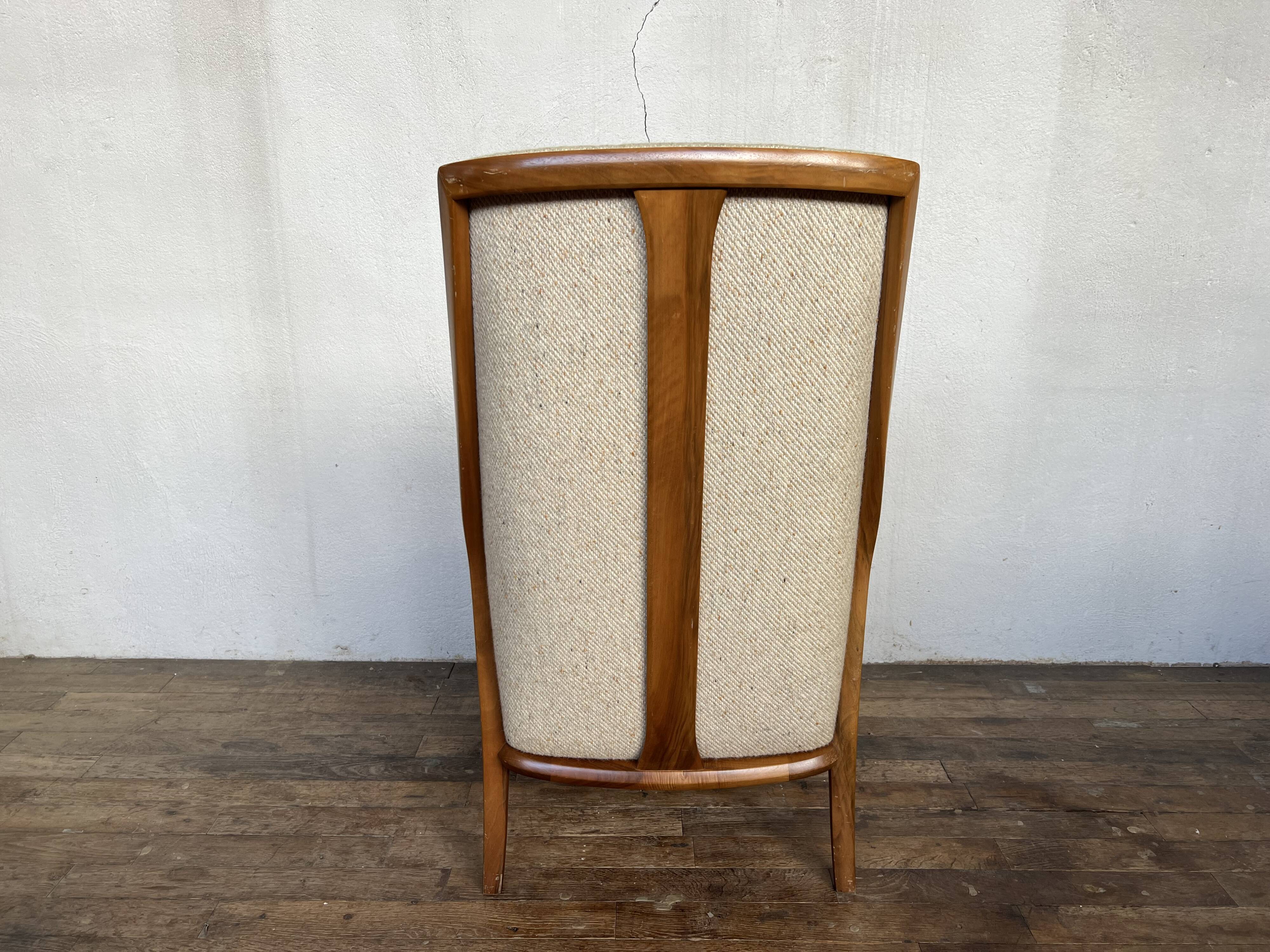 Vintage Scandinavian 1960s armchair in original ecru fabric drowned