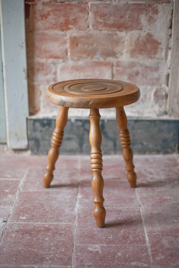 Tabouret vintage, tabouret bois, tabouret tripode, chaise d'appoint