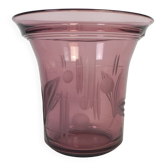 Vase Art Déco avec motifs géométriques et floraux gravés, années 1930