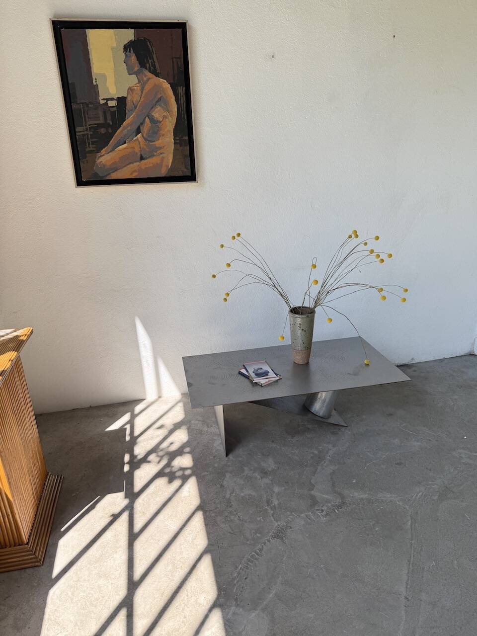 Handcrafted metal coffee table from the 1970s