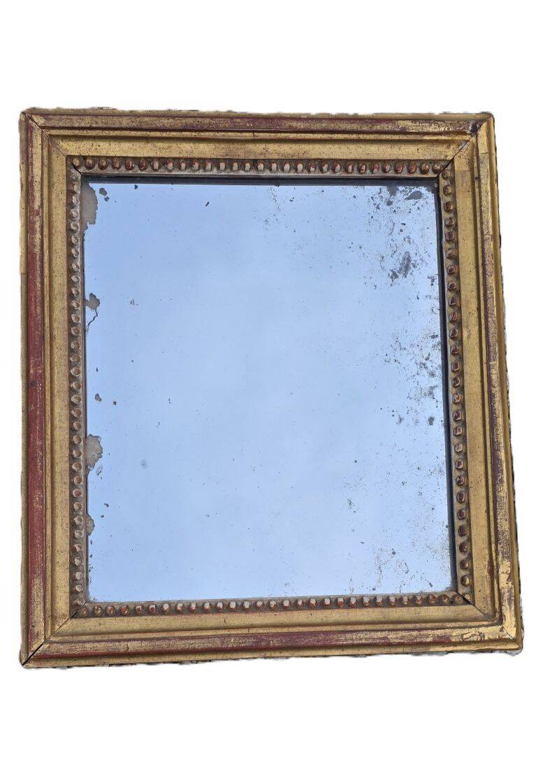 Antique Rectangular Mirror in Gilded Wood Height 38 cm