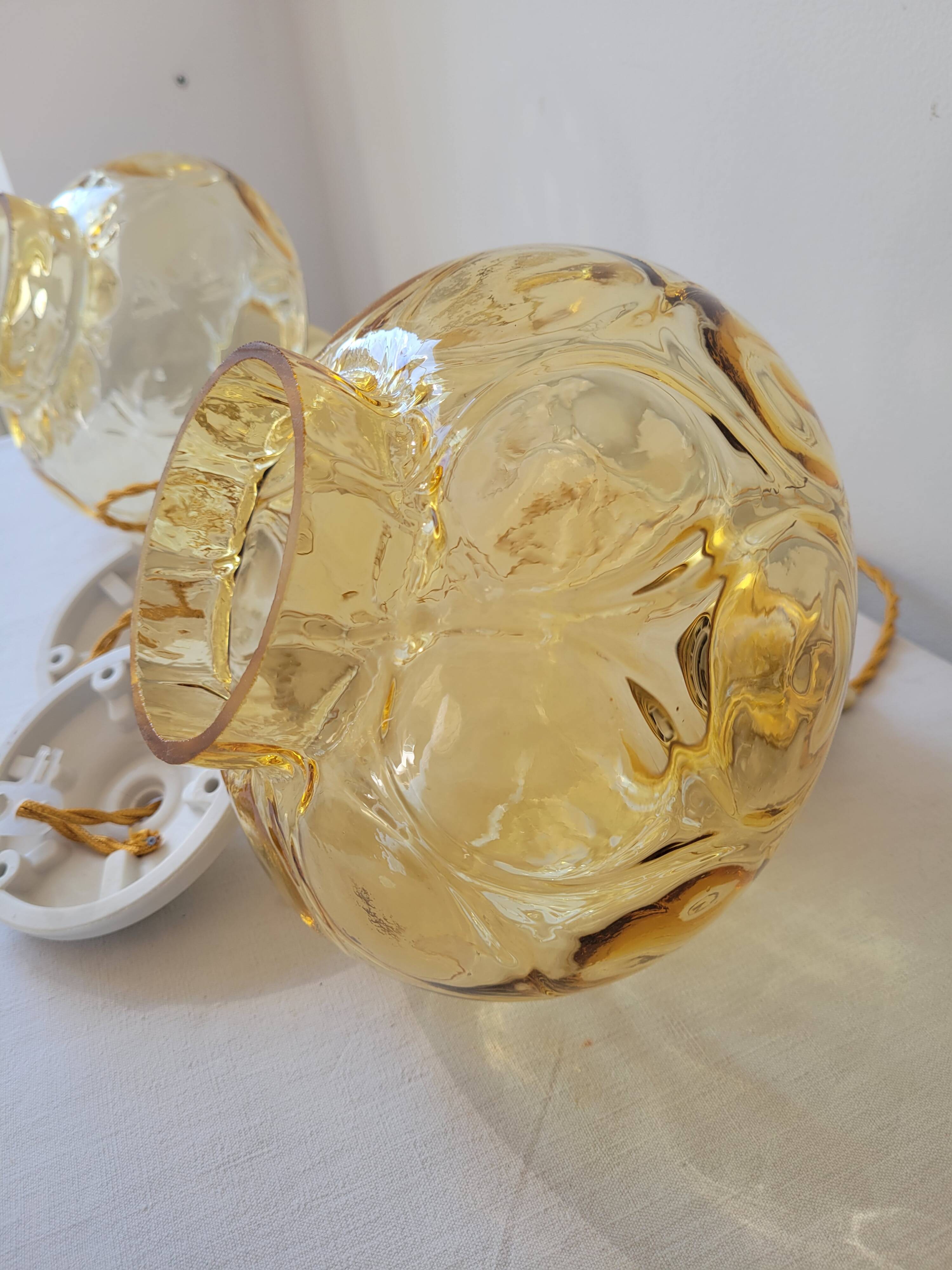 Duo of amber glass pendant lights