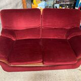 Old Art Deco Sofa in Bordeaux Red Velvet & Wood Decor