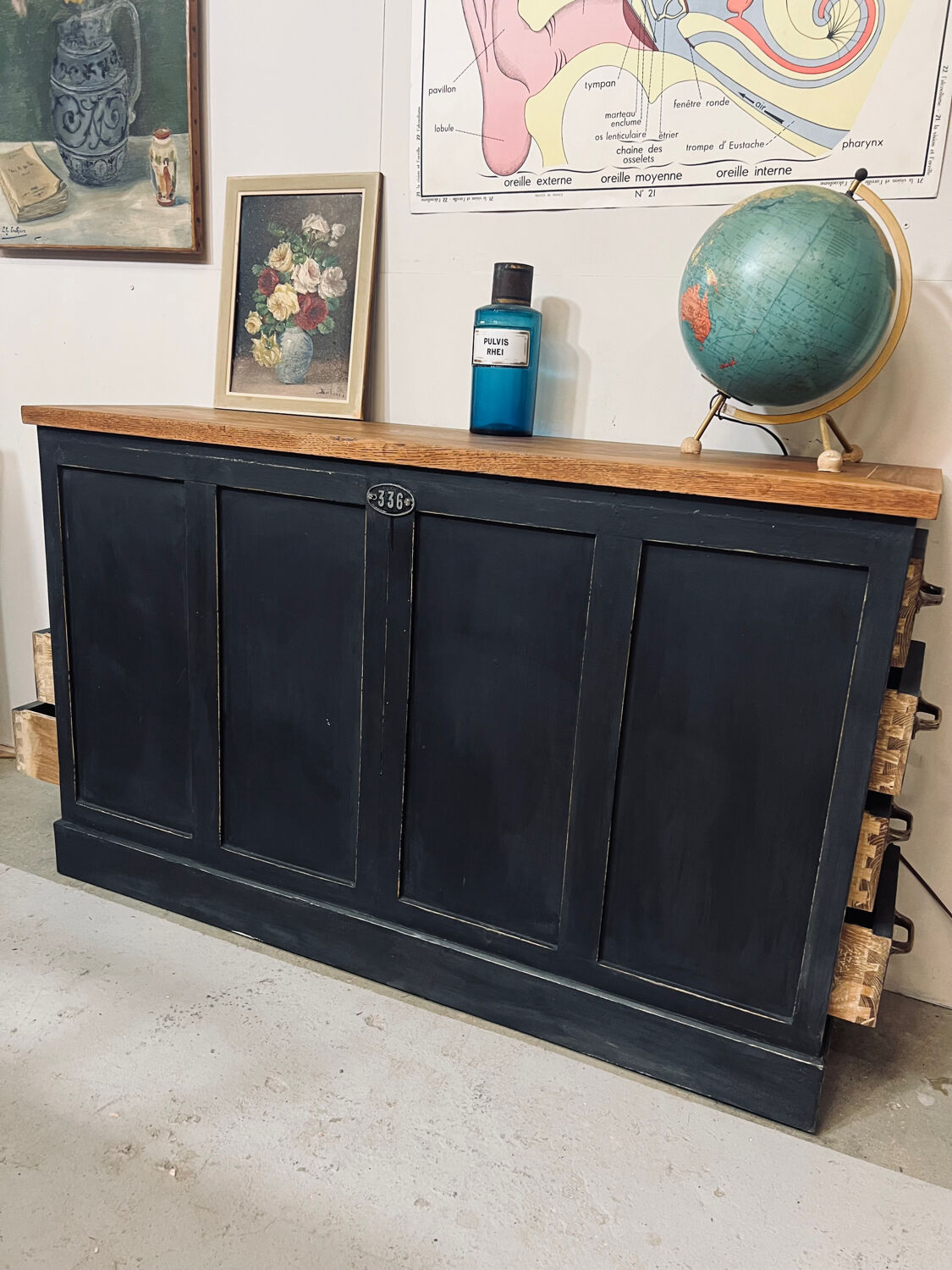 Old oak workshop drawer unit
