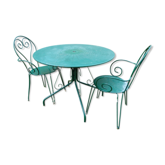 Salon jardin en fer forgé table et 2 fauteuils