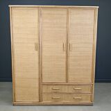 Armoire vintage italienne en rotin et bambou, années 1960