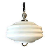 Lampe suspendue à abat-jour en verre blanc de style milieu de siècle