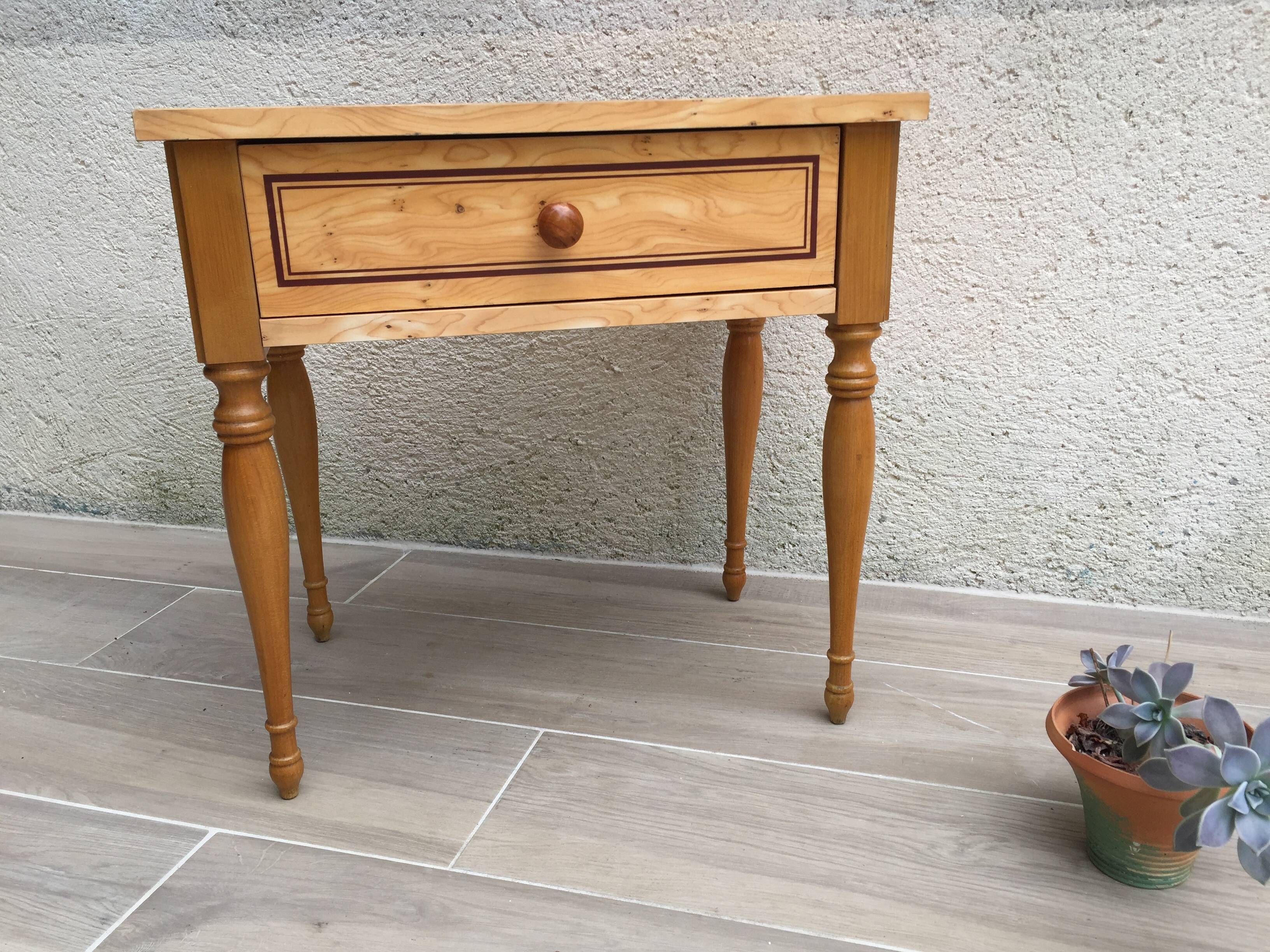Formica and vintage wood bedside table