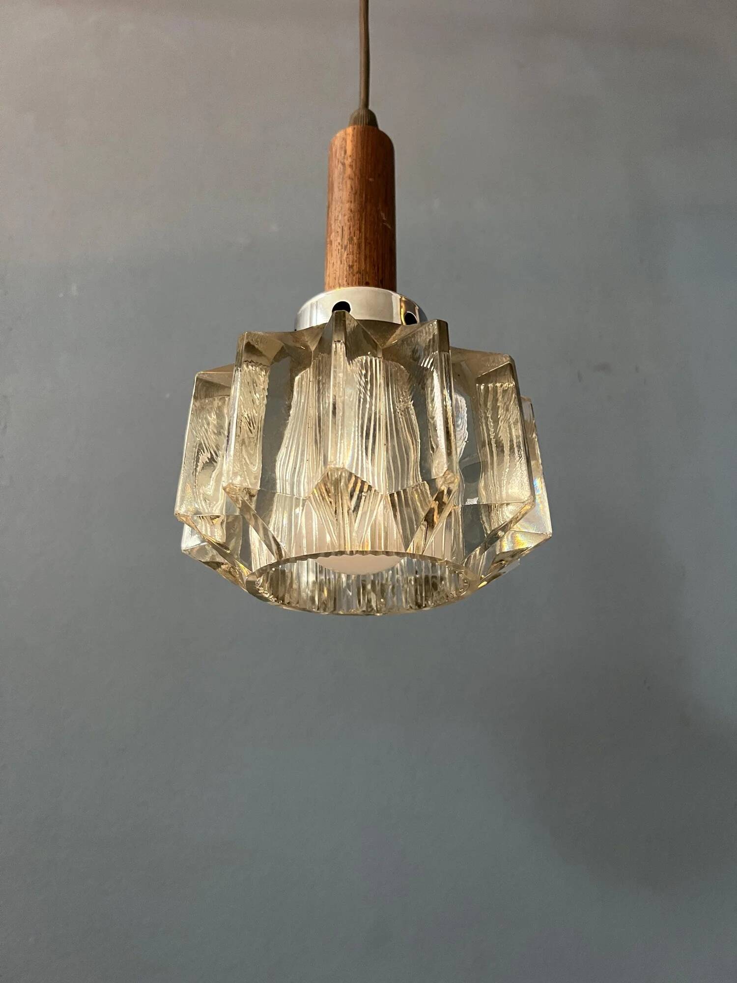 Small mid-century crystal glass pendant lamp