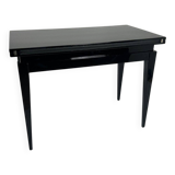 Art Deco Games Table in Black Lacquer, Red and Black Leather, France, 1930s