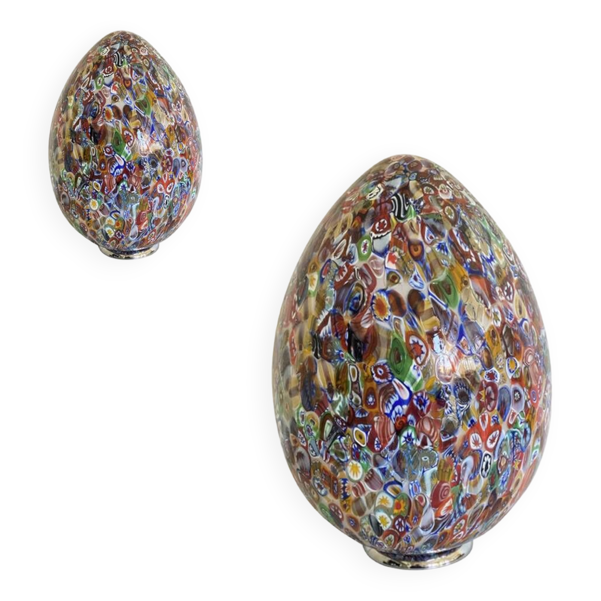 Contemporary Floral Multicolor Murano Style Glass Egg Table Lamp, lot of 2 or a pair of chandeliers