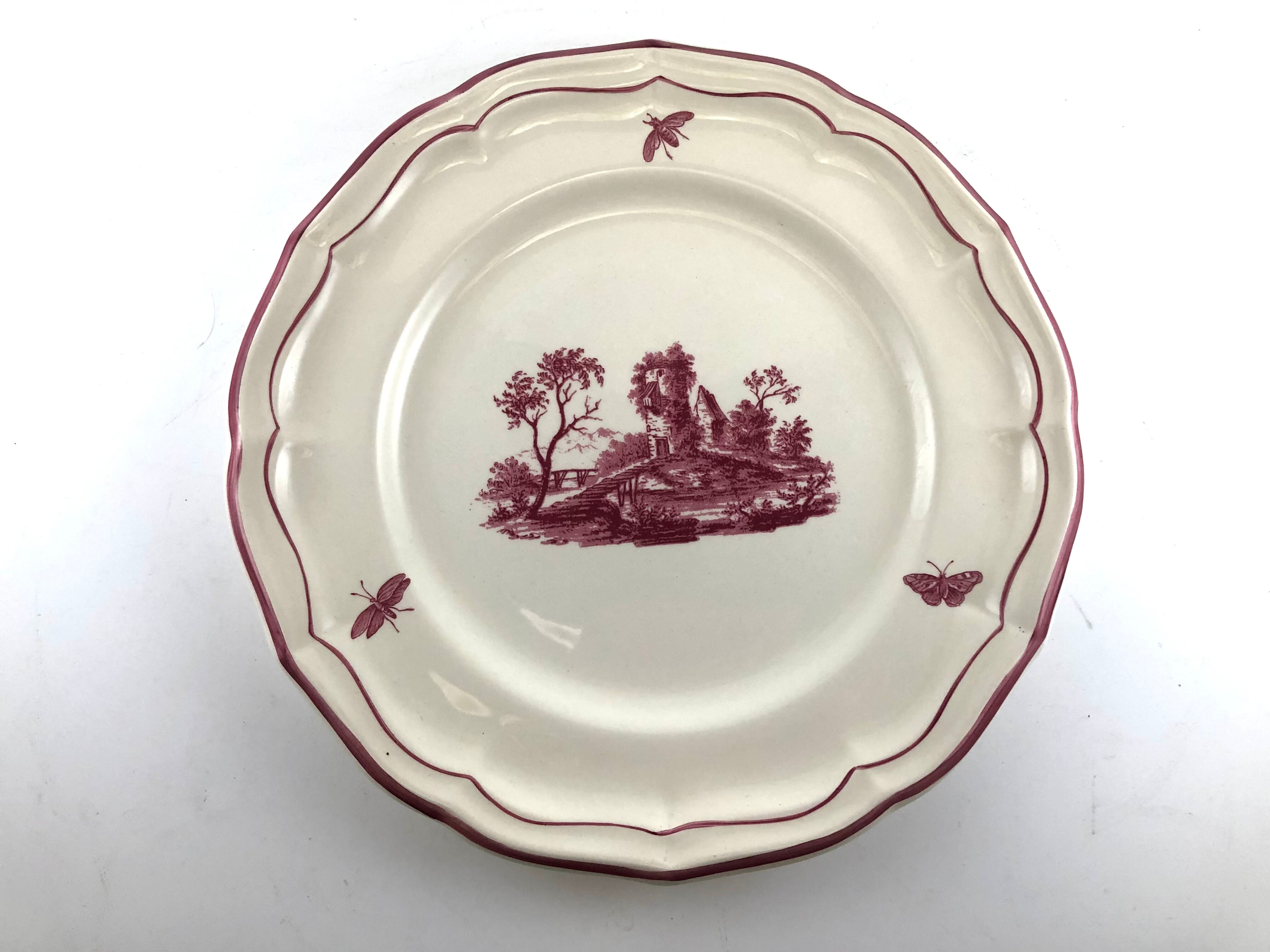 Assiette Gien paysages roses