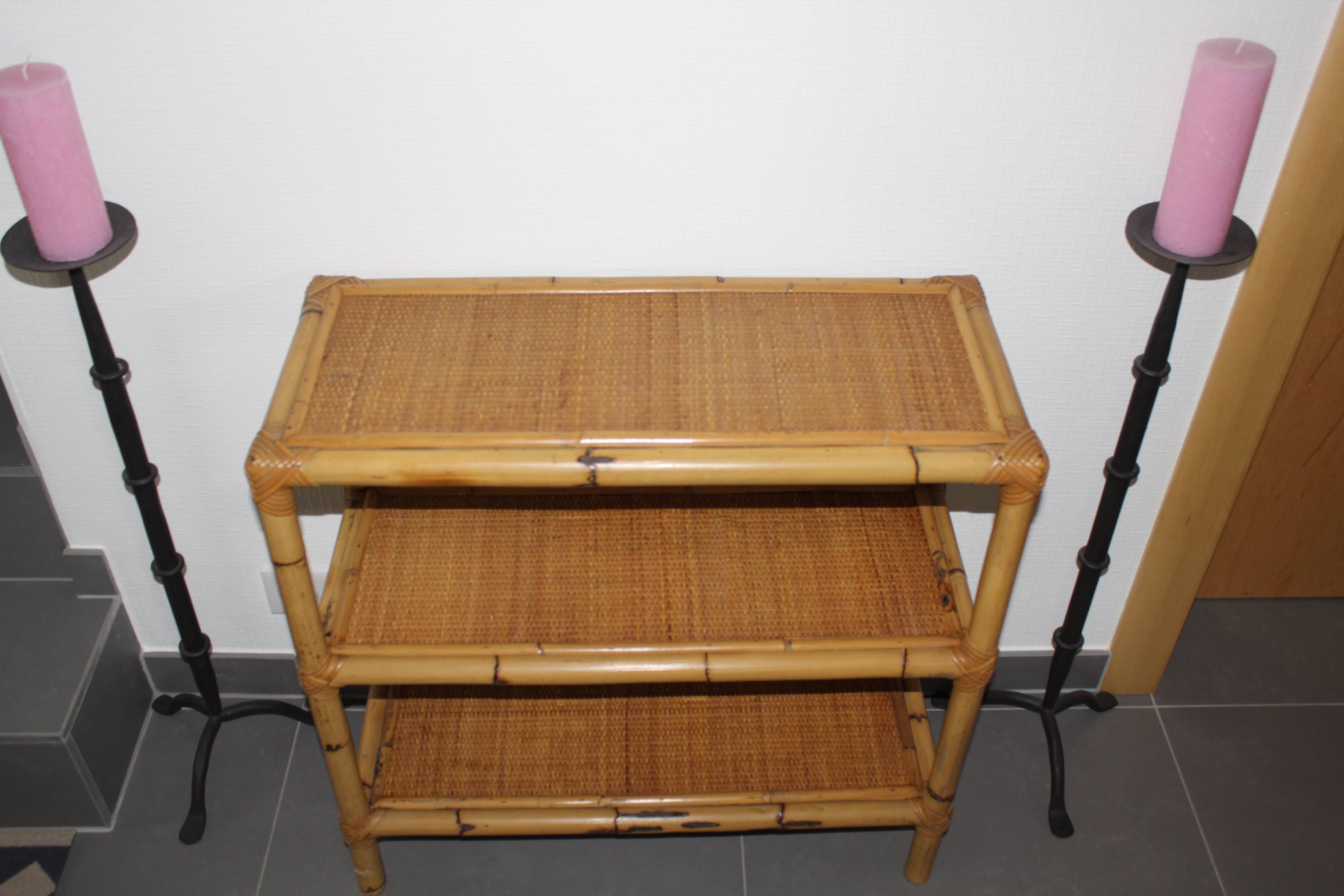 Rectangular rattan and bamboo shelf
