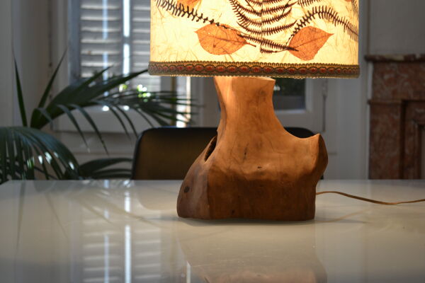 Lampe brutaliste moderniste forme libre 60's bois d'olivier