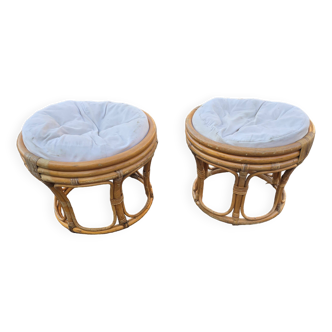 Pair of rattan poufs