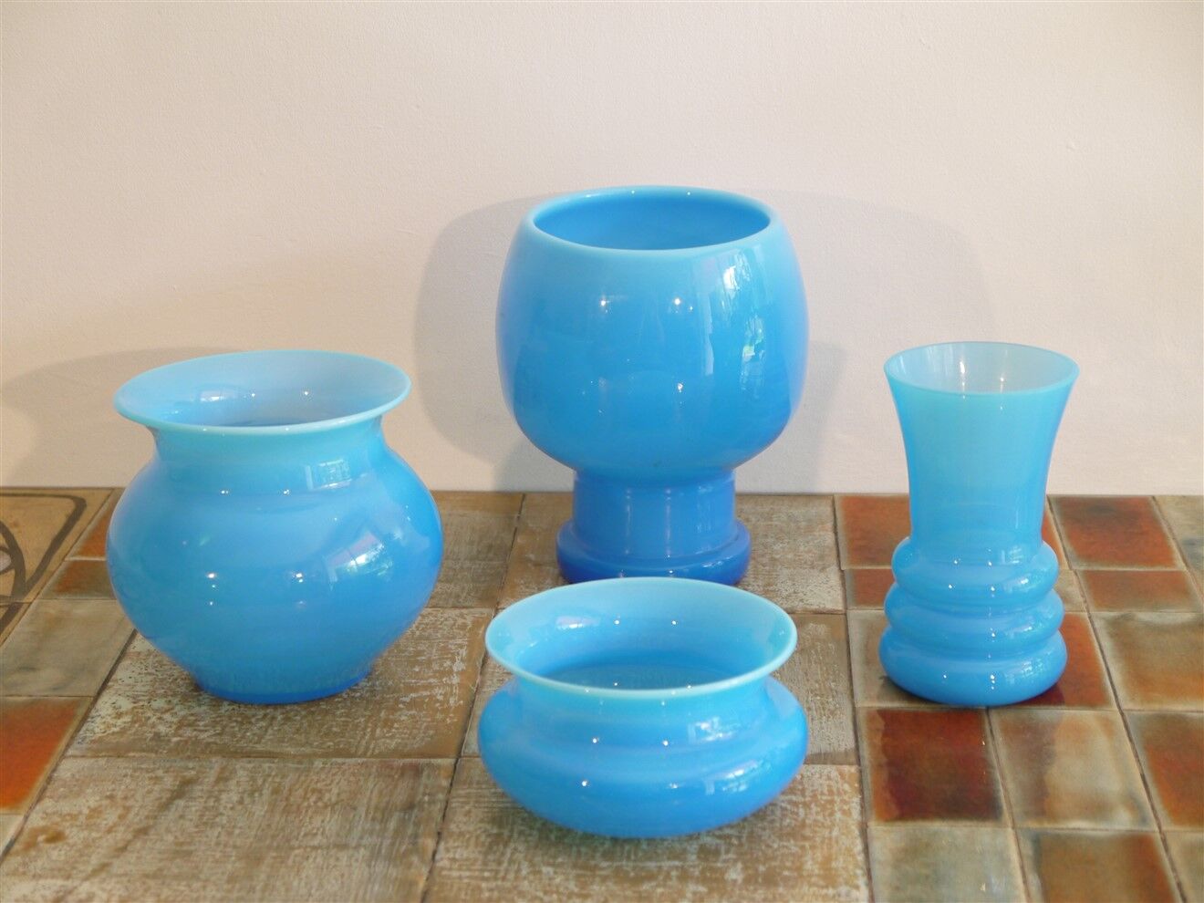Set of Scandinavian opaline glass vases by Erik Hoglund 1960