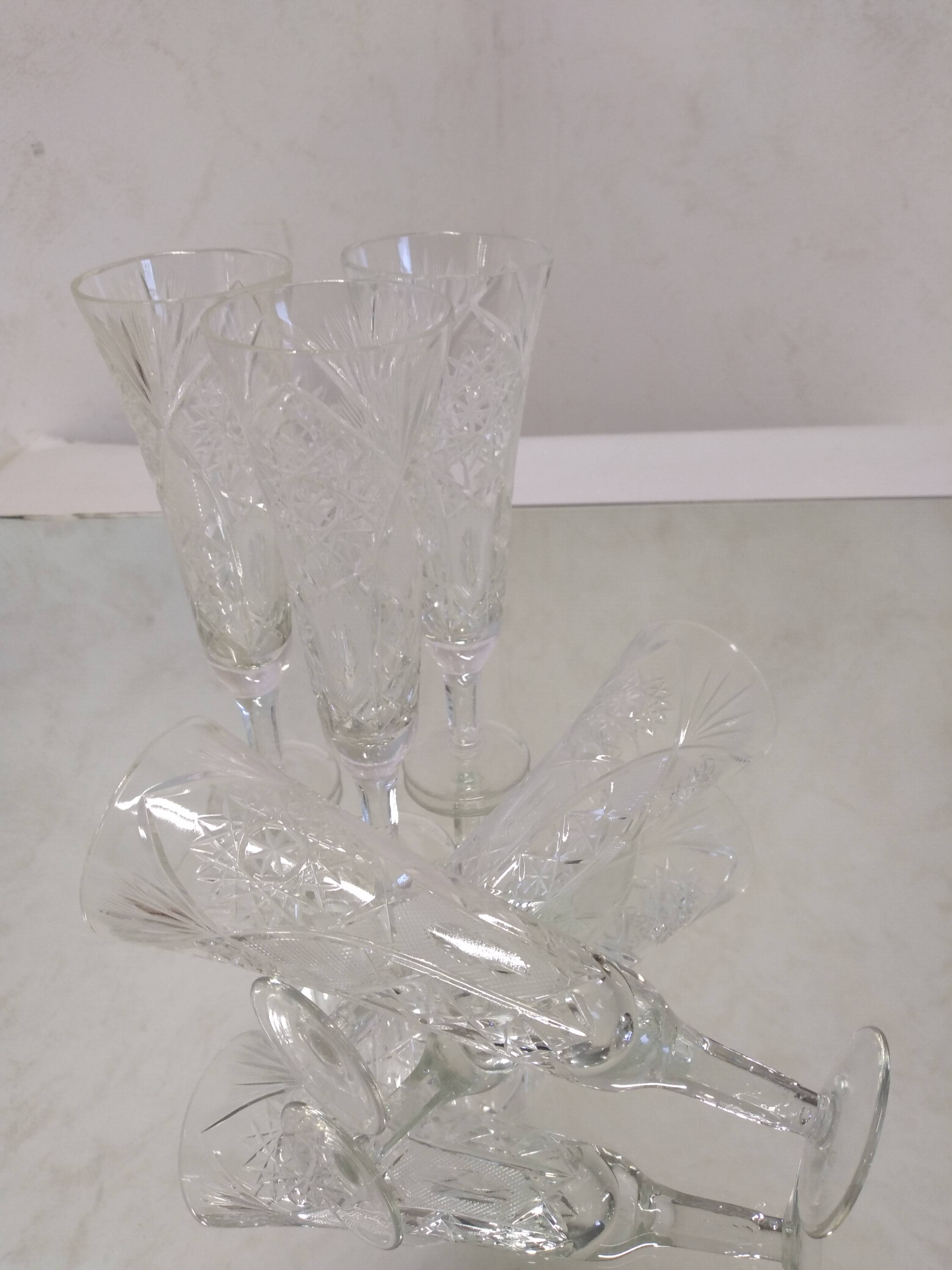 Cut crystal champagne flutes
