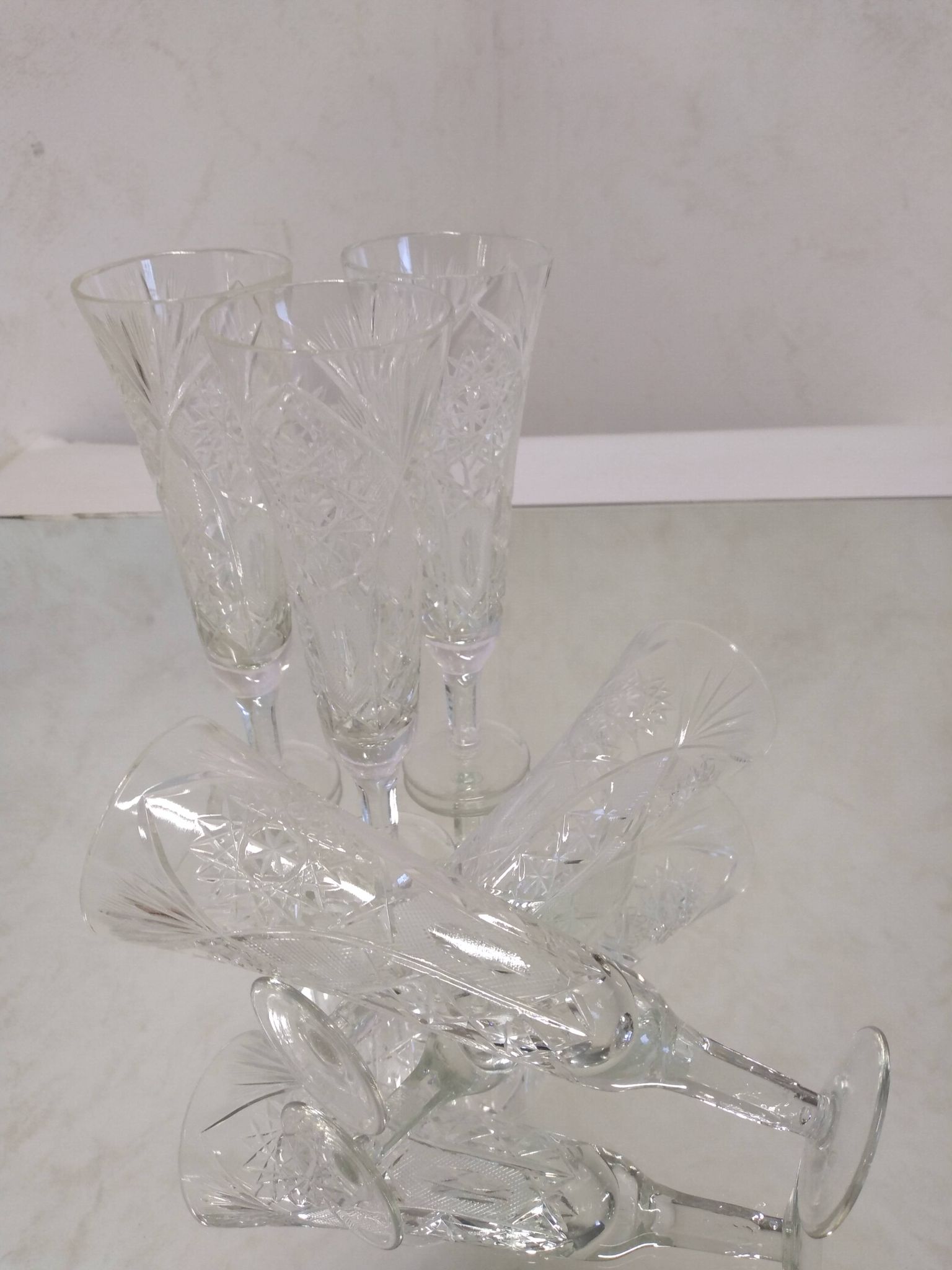 Cut crystal champagne flutes