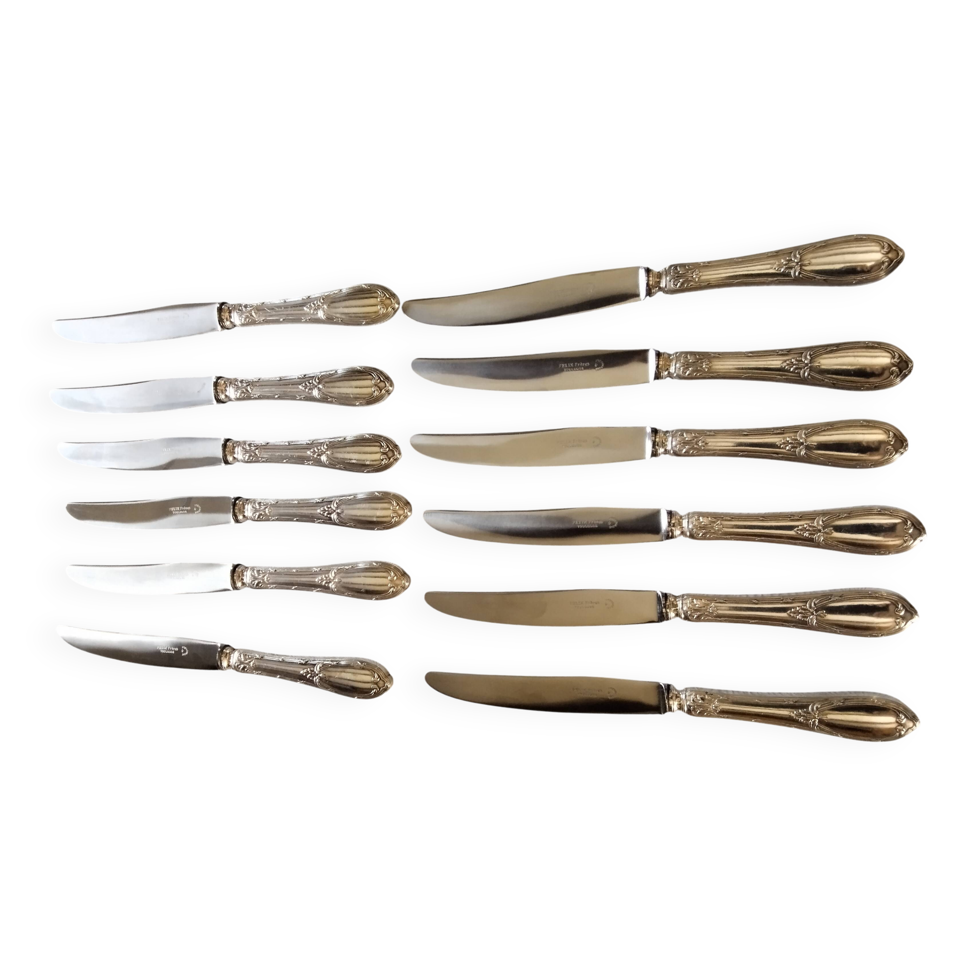 12 silver-plated metal knives by Félix Frères