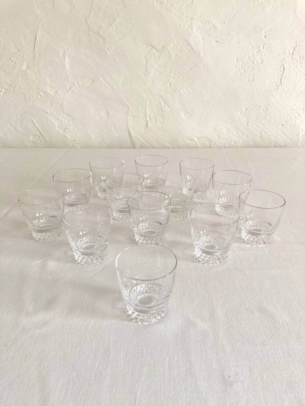 13 crystal white wine glasses, 1950s