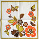 6 cotton napkins, orange and brown flower patterns on a white background - vintage 70s