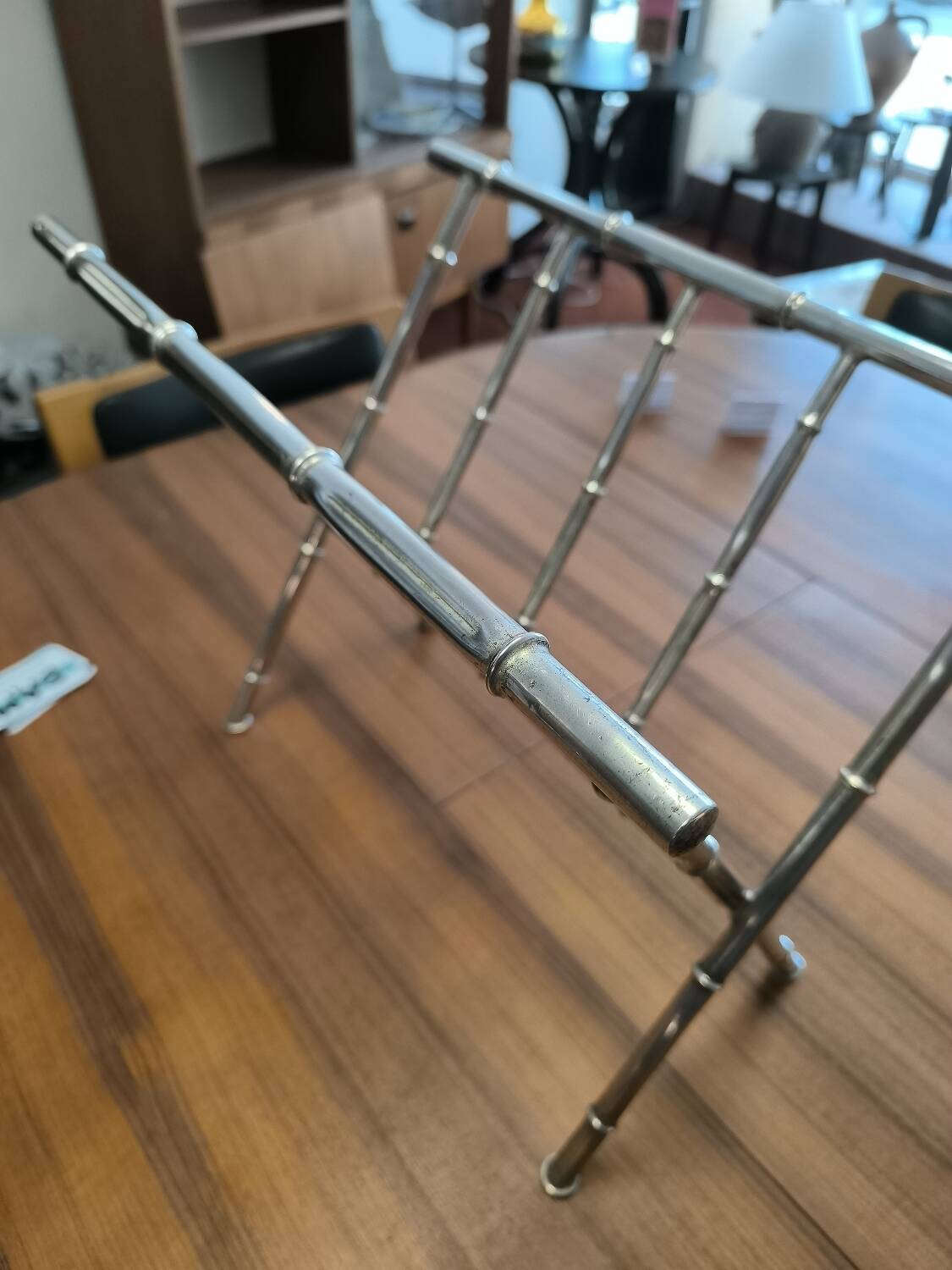 Chrome-plated brass magazine rack circa 1970