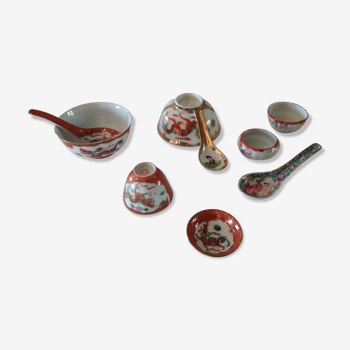 Ancienne vaisselle asiatique en porcelaine fine Vintage (lot de 9 Pièces)