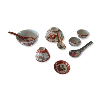 Ancienne vaisselle asiatique en porcelaine fine Vintage (lot de 9 Pièces)