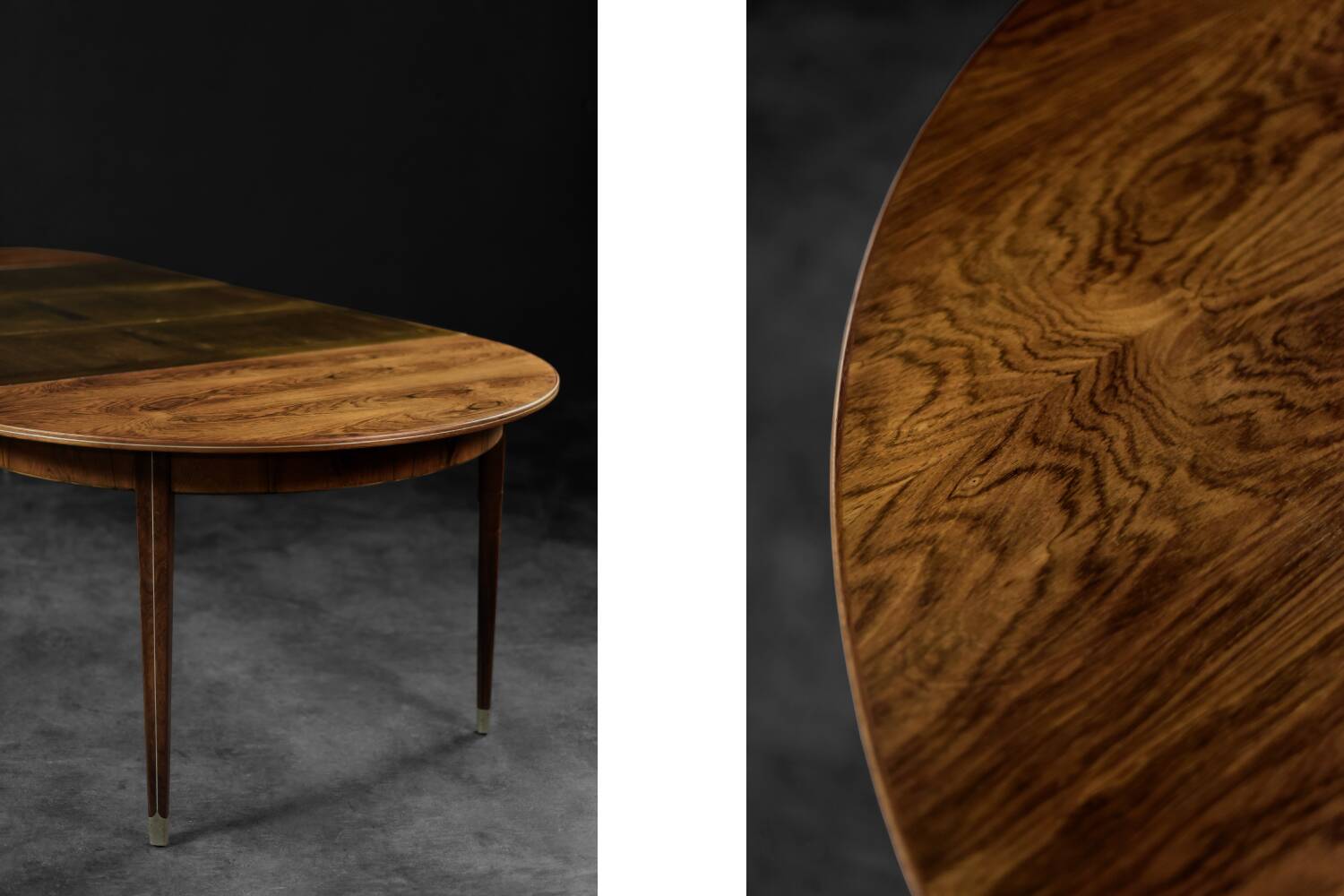 Vintage round folding dining table in rosewood by Agner Christoffersen, Denmark.