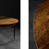 Vintage round folding dining table in rosewood by Agner Christoffersen, Denmark.