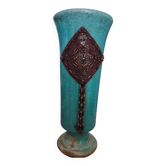 Green cracked ceramic vase