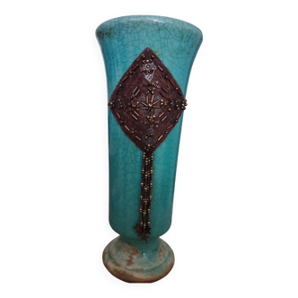Vase en céramique craquelée verte