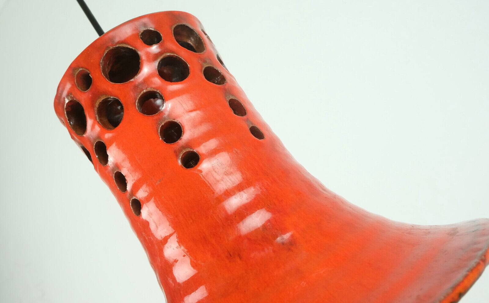 Mid century pendant light with orange ceramic shade 1970s