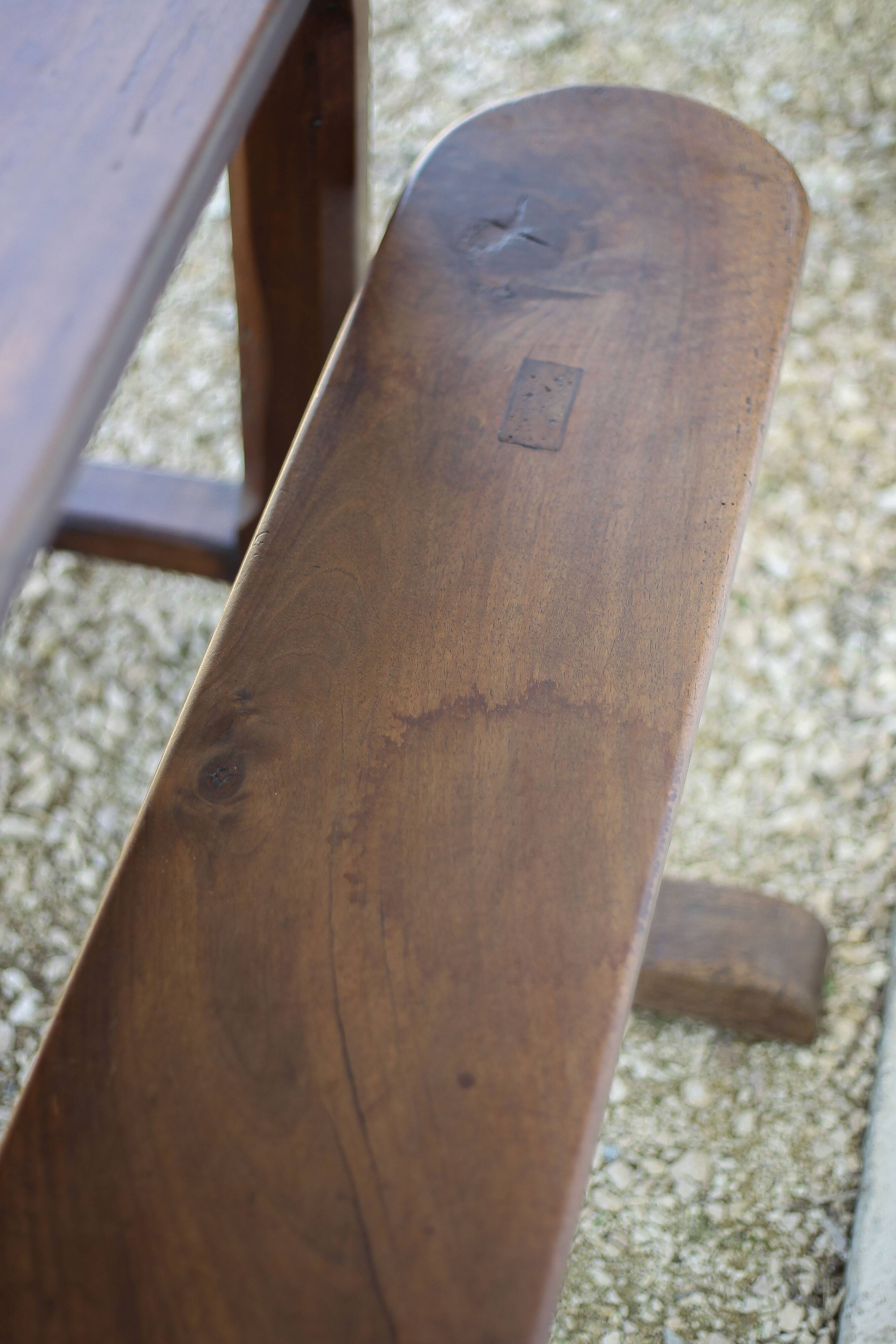 Farmhouse table and two benches, antique wooden farmhouse table, living room furniture, country style, chalet style, decor