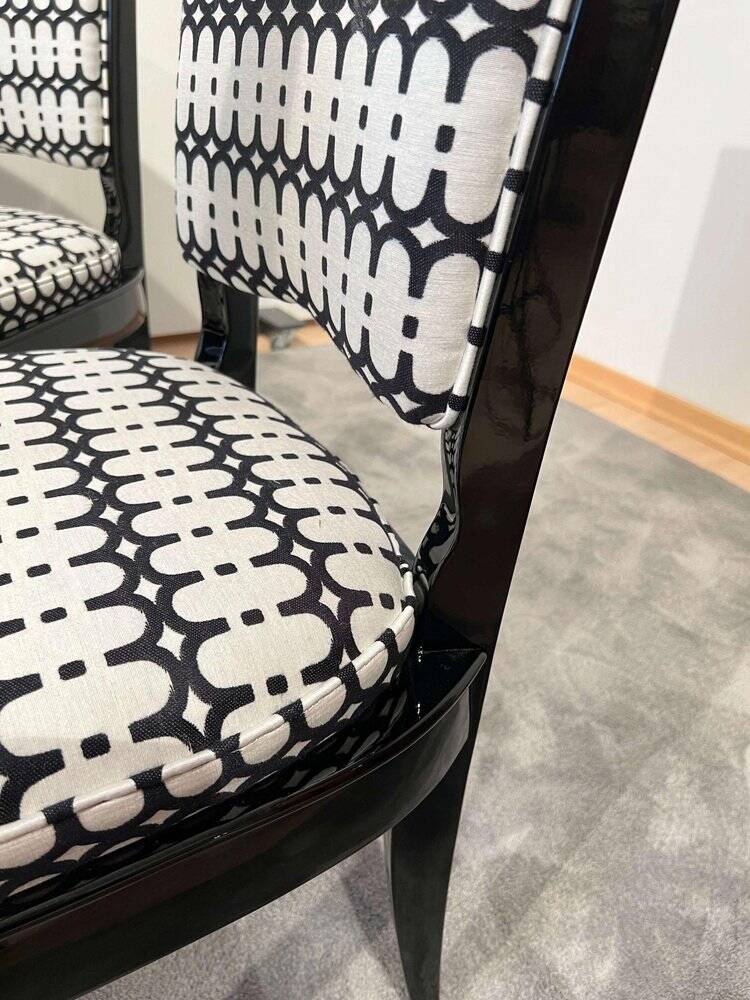 Art Deco High Back Black Lacquered Dining Chairs, France, 1930s, Set of 6