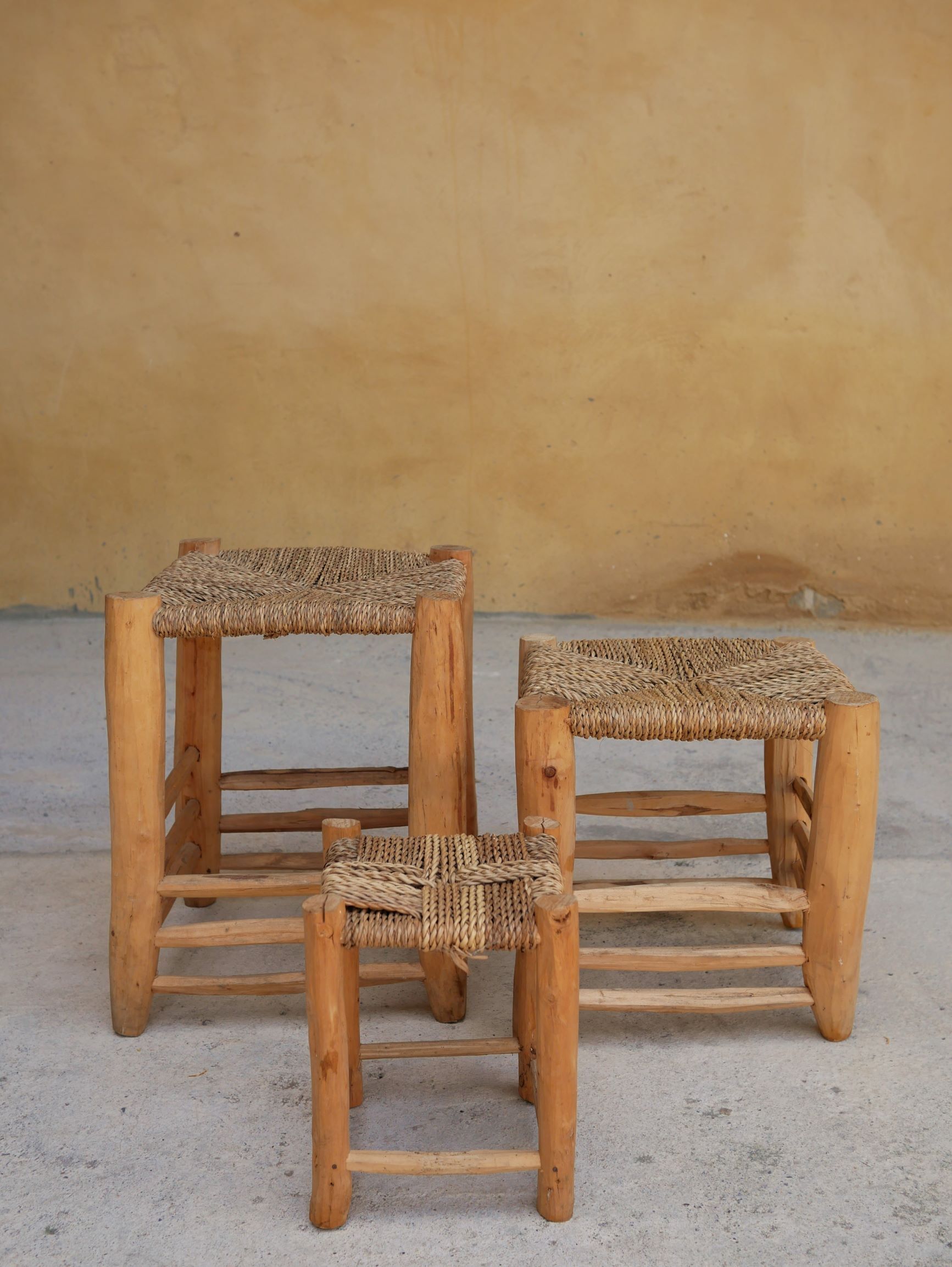 Vintage Berber wooden and straw set