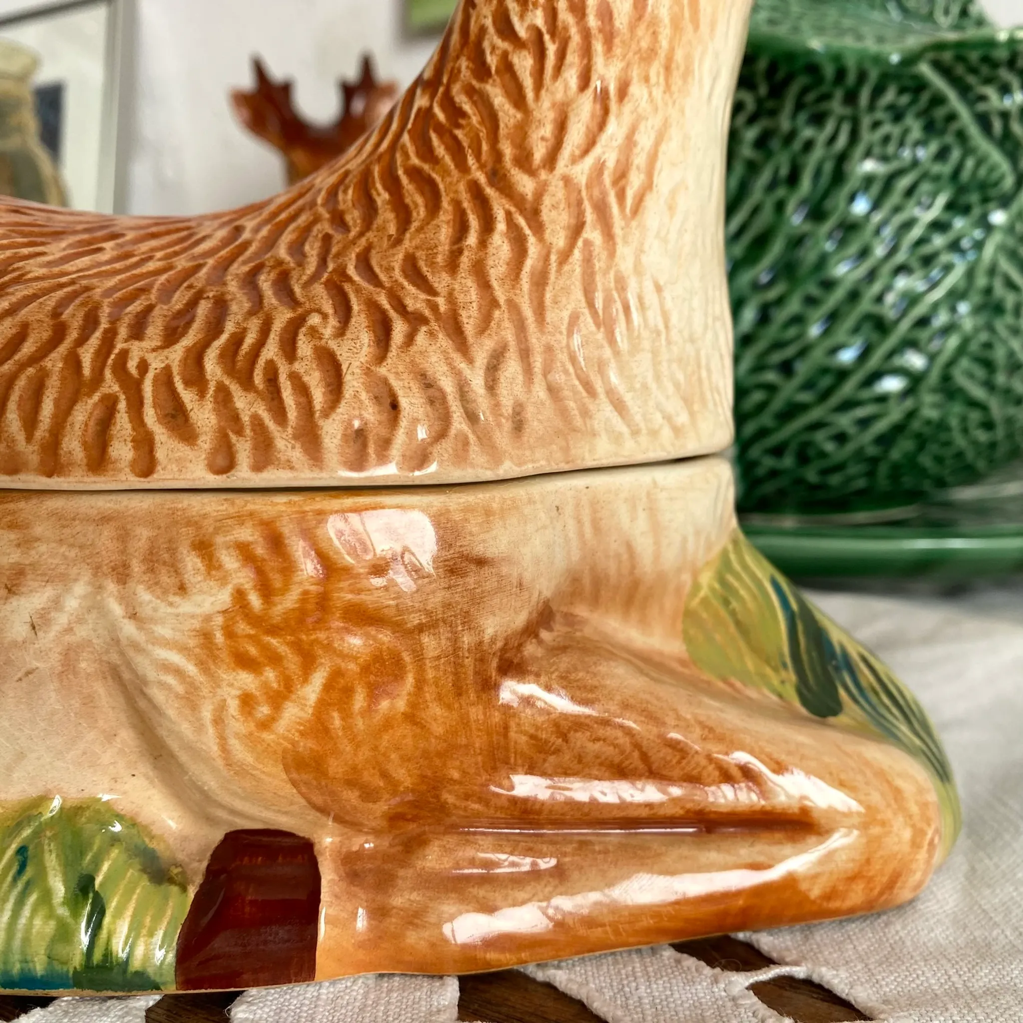 Zoomorphic terrine of a doe in earthenware by Michel Caugant