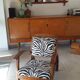 Scandinavian style wood armchair, black and white fabric