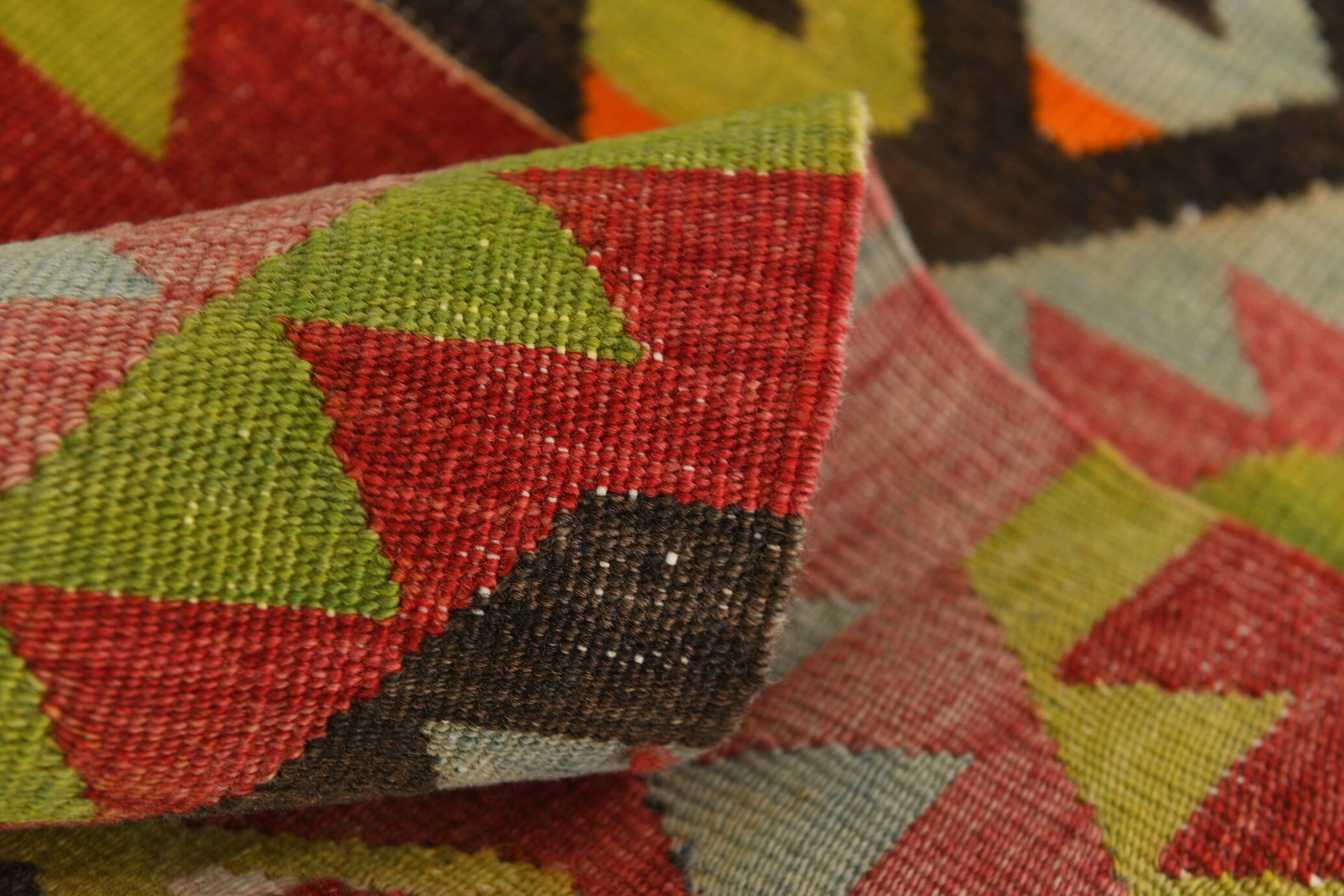 Large Green Handmade Vintage Kilim Rug, 184x309Cm