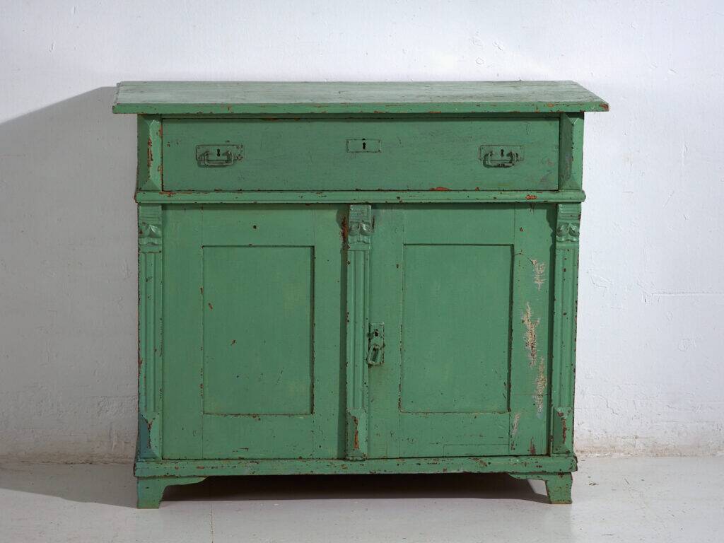 Central European pine commode with original green paint – Tyrol, circa 1890