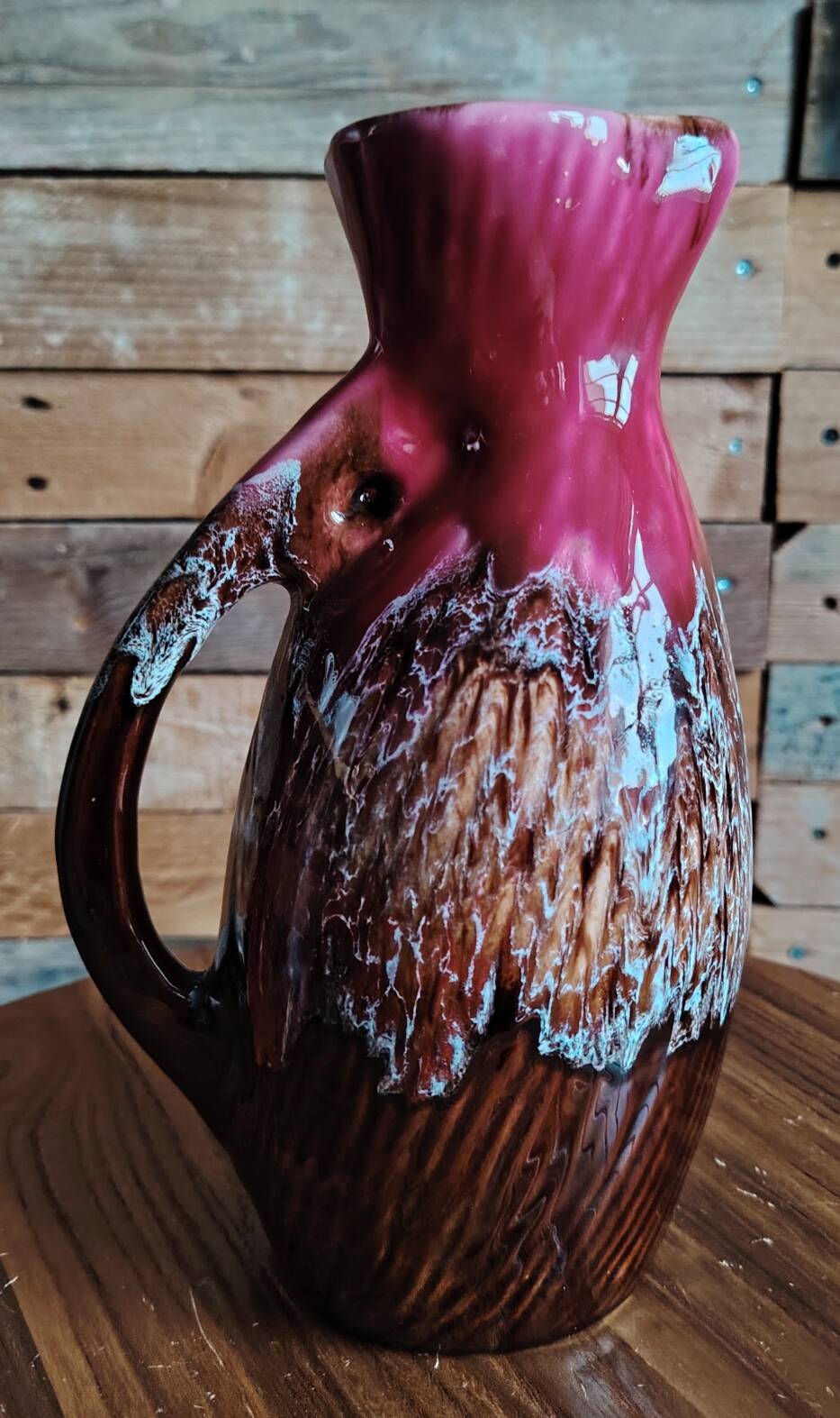 Vintage smooth enamelled ceramic pitcher / carafe from Vallauris – Bi-decor.