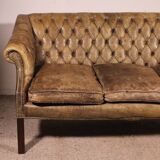 3-seater chesterfield in light olive green leather