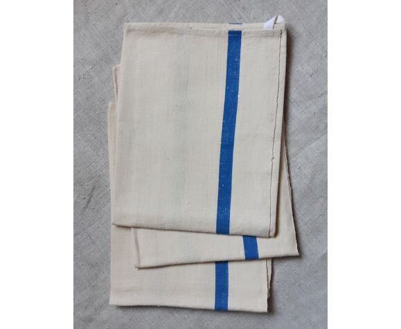 3 linen/cotton tea towels with a wide blue stripe